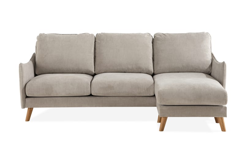 Trend Lyx 3-Pers. Chaiselongsofa Højre - Beige/Eg - Sofa med chaiselong - 4 personers sofa med chaiselong