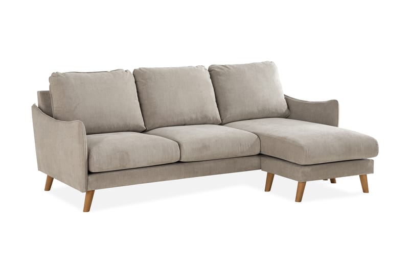 Trend Lyx 3-Pers. Chaiselongsofa Højre - Beige/Eg - Sofa med chaiselong - 4 personers sofa med chaiselong