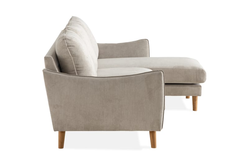 Trend Lyx 3-Pers. Chaiselongsofa Højre - Beige/Eg - Sofa med chaiselong - 4 personers sofa med chaiselong