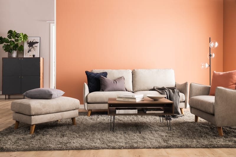Trend Lyx 3-personers Højrevendt L-formet Chaiselongsofa i Stof - Beige - Møbler - Sofaer - Sofa med chaiselong