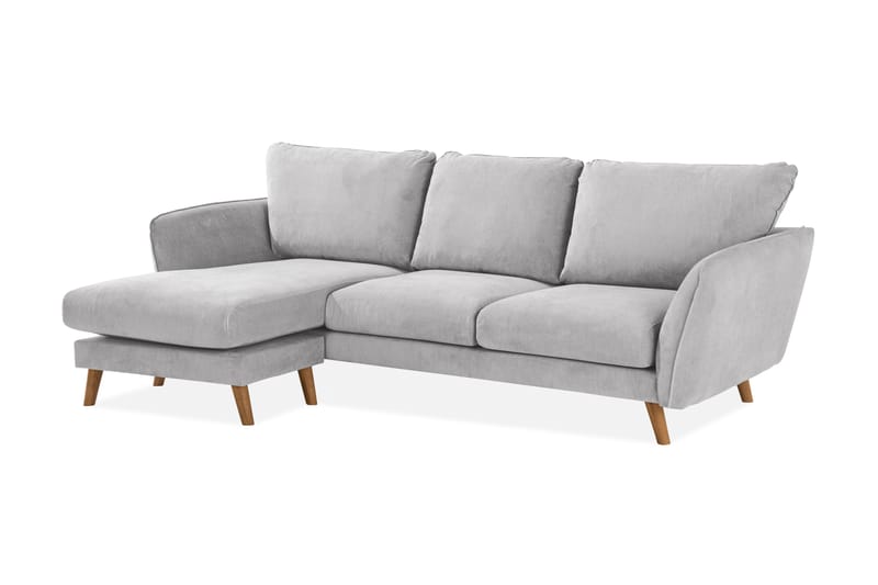 Trend Lyx 3-Pers. Chaiselongsofa Venstre - Lysegrå/Eg - Sofa med chaiselong - 4 personers sofa med chaiselong