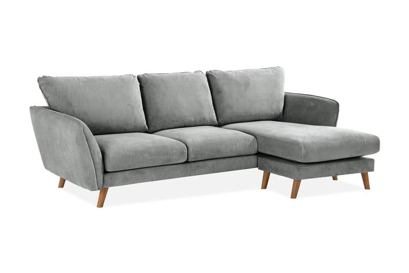 Trend Lyx 3-Pers. Chaiselongsofa Højre - Grå/Eg - Sofa med chaiselong - 4 personers sofa med chaiselong