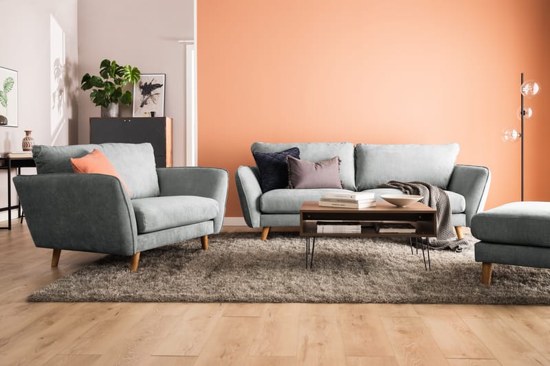 Trend Lyx 3-Pers. Chaiselongsofa Højre - Grå/Eg - Sofa med chaiselong - 4 personers sofa med chaiselong