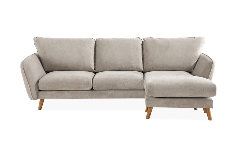 Trend Lyx 3-Pers. Chaiselongsofa Højre - Beige/Eg - Sofa med chaiselong - 4 personers sofa med chaiselong