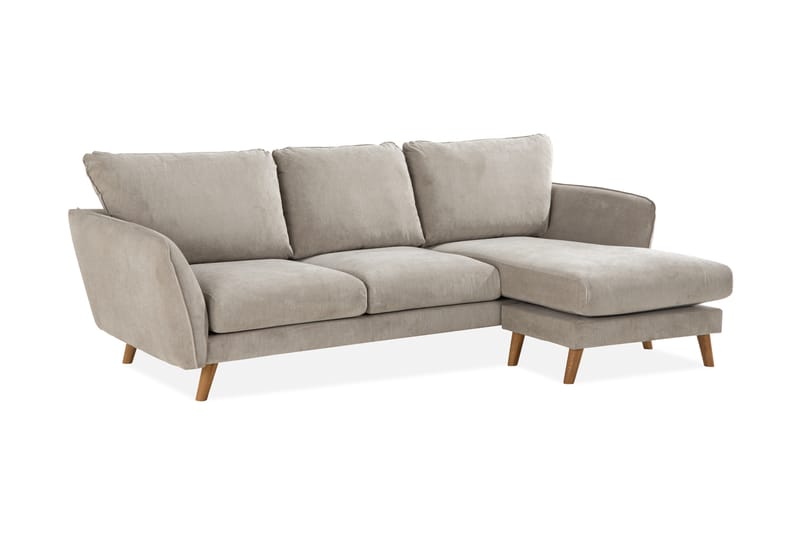 Trend Lyx 3-Pers. Chaiselongsofa Højre - Beige/Eg - Sofa med chaiselong - 4 personers sofa med chaiselong