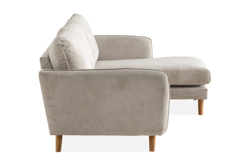 Trend Lyx 3-Pers. Chaiselongsofa Højre - Beige/Eg - Sofa med chaiselong - 4 personers sofa med chaiselong