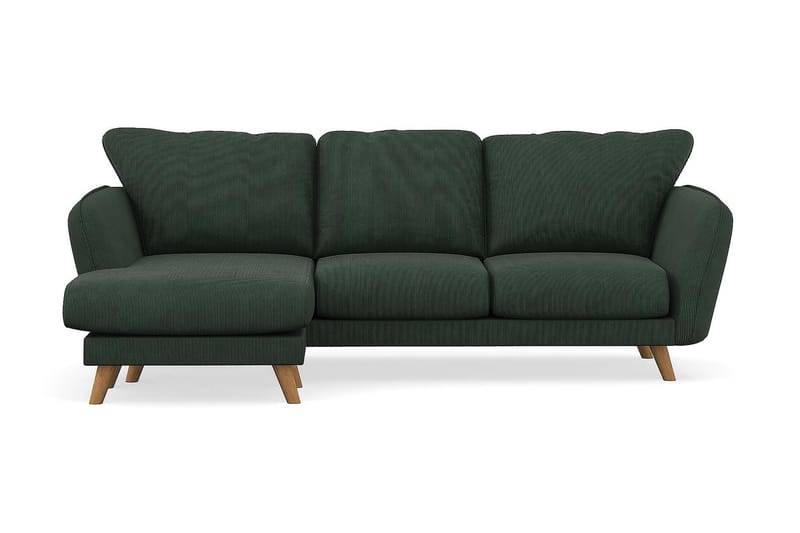 Trend Lyx 3-Pers. Chaiselongsofa Venstre - Mørkegrøn Jernbanefløjl - Sofa med chaiselong - 4 personers sofa med chaiselong