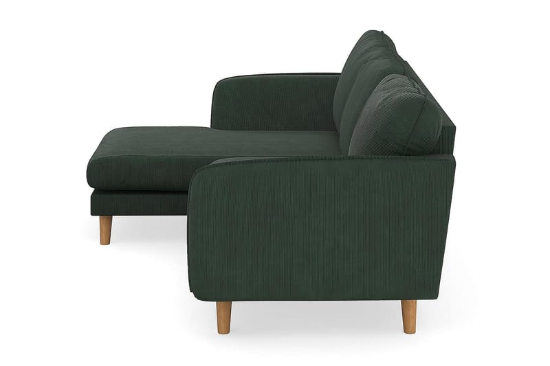 Trend Lyx 3-Pers. Chaiselongsofa Venstre - Mørkegrøn Jernbanefløjl - Sofa med chaiselong - 4 personers sofa med chaiselong