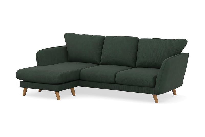 Trend Lyx 3-Pers. Chaiselongsofa Venstre - Mørkegrøn Jernbanefløjl - Sofa med chaiselong - 4 personers sofa med chaiselong