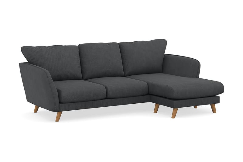 Trend Lyx 3-Pers. Chaiselongsofa Højre - Mørkegrå Jernbanefløjl - Sofa med chaiselong - 4 personers sofa med chaiselong