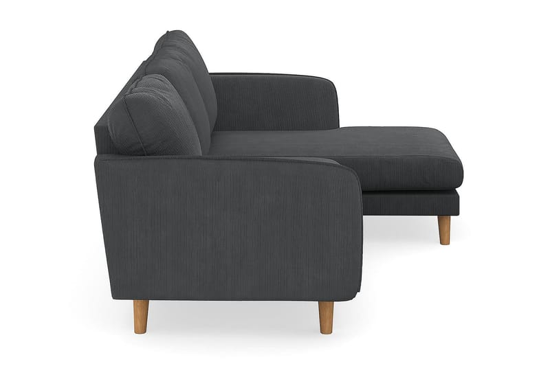 Trend Lyx 3-Pers. Chaiselongsofa Højre - Mørkegrå Jernbanefløjl - Sofa med chaiselong - 4 personers sofa med chaiselong