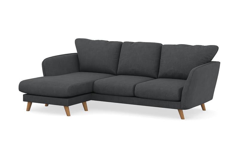 Trend Lyx 3-Pers. Chaiselongsofa Venstre - Mørkegrå Jernbanefløjl - Sofa med chaiselong - 4 personers sofa med chaiselong