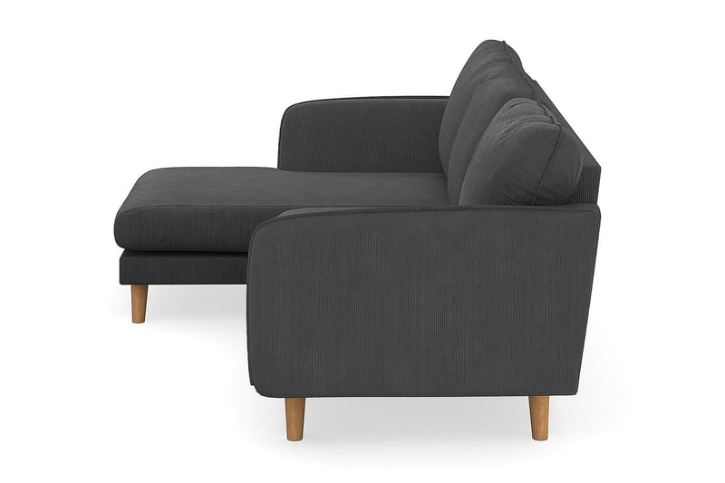 Trend Lyx 3-Pers. Chaiselongsofa Venstre - Mørkegrå Jernbanefløjl - Sofa med chaiselong - 4 personers sofa med chaiselong