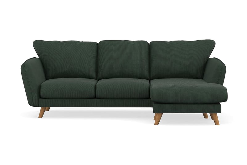 Trend Lyx 3-Pers. Chaiselongsofa Højre - Mørkegrøn Jernbanefløjl - Sofa med chaiselong - 4 personers sofa med chaiselong