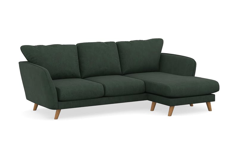 Trend Lyx 3-Pers. Chaiselongsofa Højre - Mørkegrøn Jernbanefløjl - Sofa med chaiselong - 4 personers sofa med chaiselong