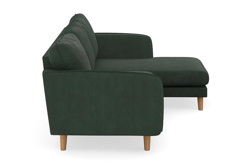 Trend Lyx 3-Pers. Chaiselongsofa Højre - Mørkegrøn Jernbanefløjl - Sofa med chaiselong - 4 personers sofa med chaiselong