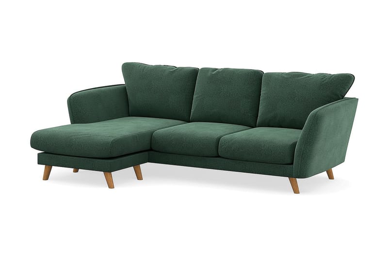 Trend Lyx 3-Pers. Chaiselongsofa Venstre - Grøn Velour - Sofa med chaiselong - 4 personers sofa med chaiselong