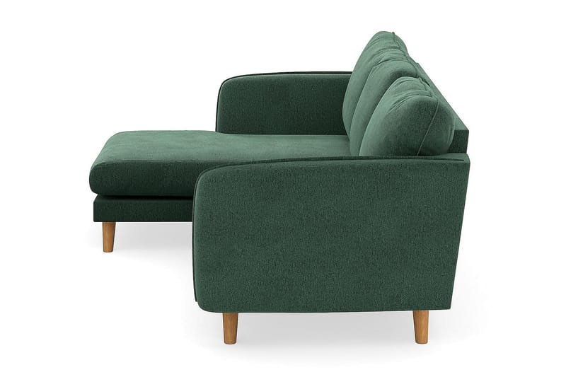 Trend Lyx 3-Pers. Chaiselongsofa Venstre - Grøn Velour - Sofa med chaiselong - 4 personers sofa med chaiselong