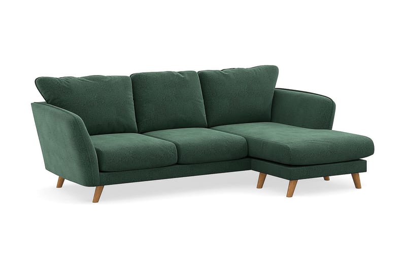 Trend Lyx 3-personers Højrevendt L-formet Chaiselongsofa i Fløjl - Mørkegrøn - Møbler - Sofaer - Sofa med chaiselong - 4 personers sofa med chaiselong