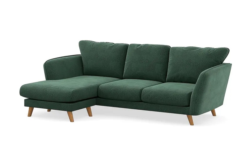 Trend Lyx 3-personers Venstrevendt L-formet Chaiselongsofa i Fløjl - Mørkegrøn - Møbler - Sofaer - Sofa med chaiselong - 4 personers sofa med chaiselong