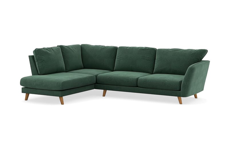 Trend Lyx 4-personers Venstrevendt L-formet Chaiselongsofa i Fløjl - Mørkegrøn - Møbler - Sofaer - Sofa med chaiselong