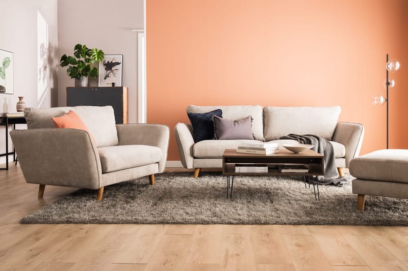 Trend Lyx 4-personers Højrevendt L-formet Chaiselongsofa i Stof - Beige - Møbler - Sofaer - Sofa med chaiselong - 4 personers sofa med chaiselong