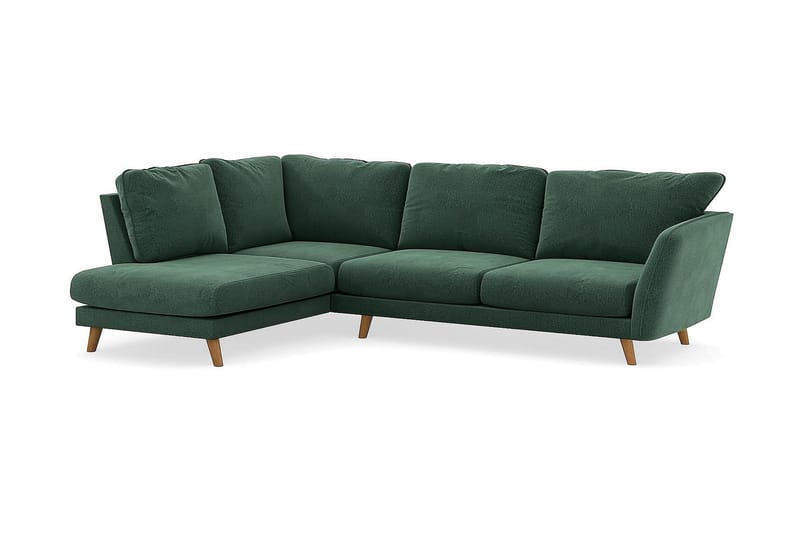 Trend Lyx 4-personers Venstrevendt L-formet Chaiselongsofa i Fløjl - Mørkegrøn - Møbler - Sofaer - Sofa med chaiselong - 4 personers sofa med chaiselong