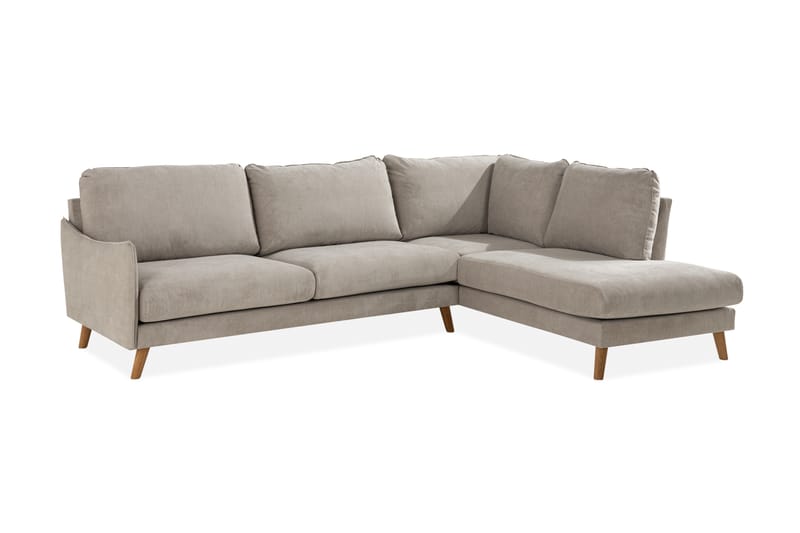 Trend Lyx Chaiselongsofa Højre - Beige/Eg - Sofa med chaiselong - 4 personers sofa med chaiselong