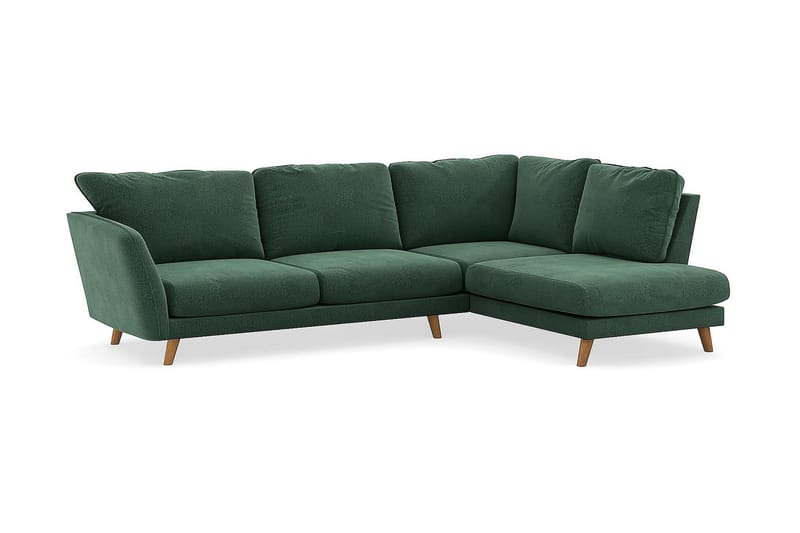 Trend Lyx Chaiselongsofa Højre - Grøn Velour - Sofa med chaiselong - 4 personers sofa med chaiselong