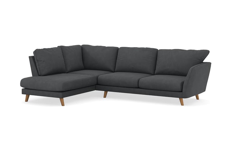 Trend Lyx Chaiselongsofa Venstre - Mørkegrå Jernbanefløjl - Sofa med chaiselong - 4 personers sofa med chaiselong