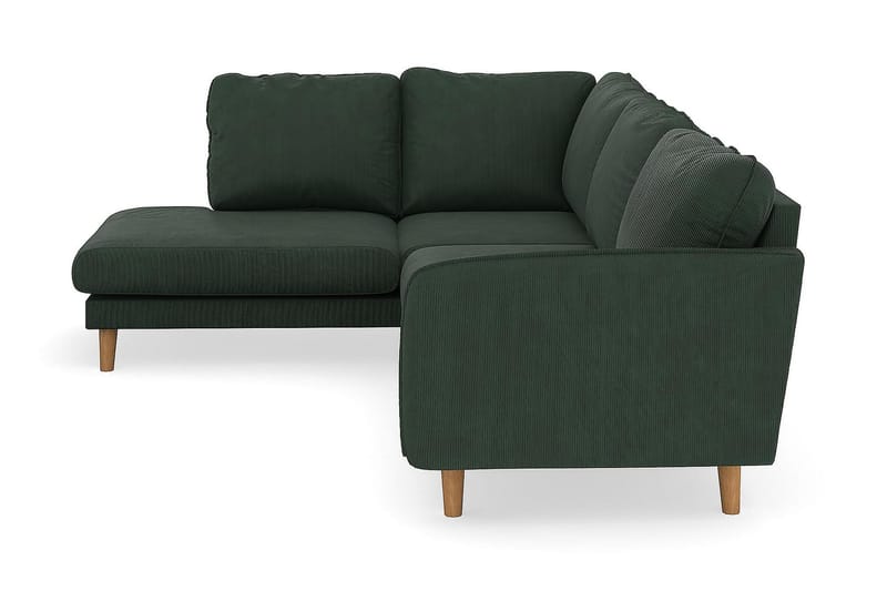 Trend Lyx Chaiselongsofa Venstre - Mørkegrøn Jernbanefløjl - Sofa med chaiselong - 4 personers sofa med chaiselong