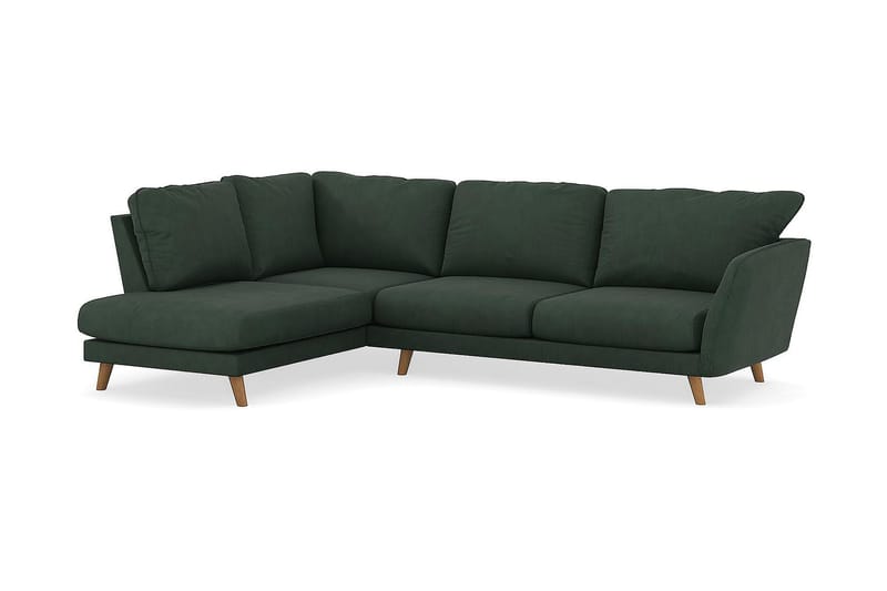 Trend Lyx Chaiselongsofa Venstre - Mørkegrøn Jernbanefløjl - Sofa med chaiselong - 4 personers sofa med chaiselong