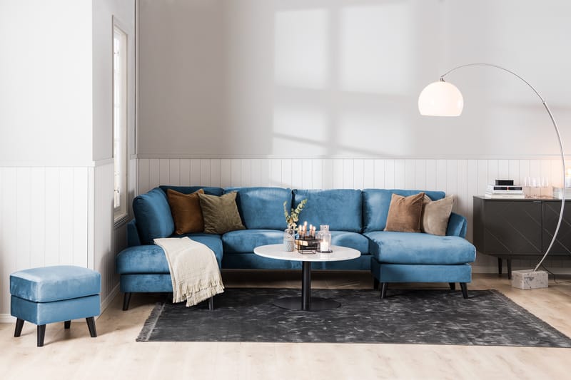 Trend Sofa 3-Pers. med Chaiselong Højre Velour - Midnatsblå - Sofa med chaiselong - Velour sofaer - 3 personers sofa med chaiselong