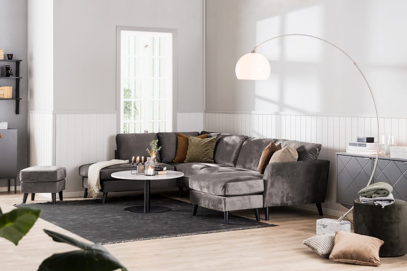 Trend Sofa 3-Pers. med Chaiselong Venstre Velour - Mørkegrå - Sofa med chaiselong - Velour sofaer - 3 personers sofa med chaiselong