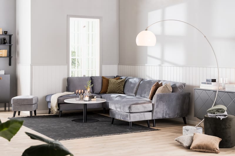 Trend Sofa 3-Pers. med Chaiselong Venstre Velour - Lysegrå - Sofa med chaiselong - Velour sofaer - 3 personers sofa med chaiselong