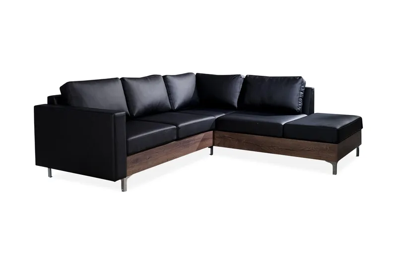 Truro Højre L-formet Sofa med Chaiselong i Kunstlæder med Træramme, Sort