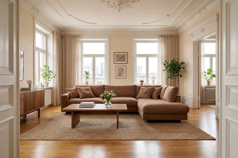 Valencia Ekstra Dyb 4-personers Sofa med Chaiselong Højre - Gulbrun - Møbler - Sofaer - Sofa med chaiselong