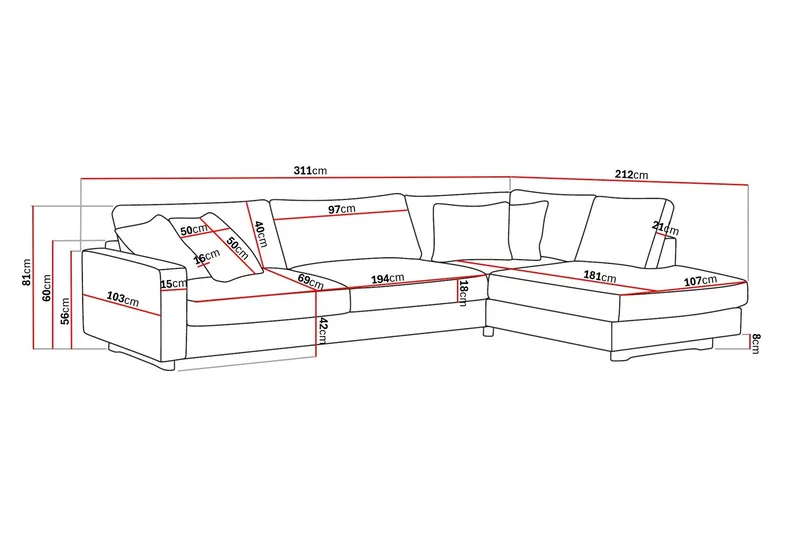Valencia Ekstra Dyb 4-personers Sofa med Chaiselong Højre - Rustrødbrun - Møbler - Sofaer - Sofa med chaiselong