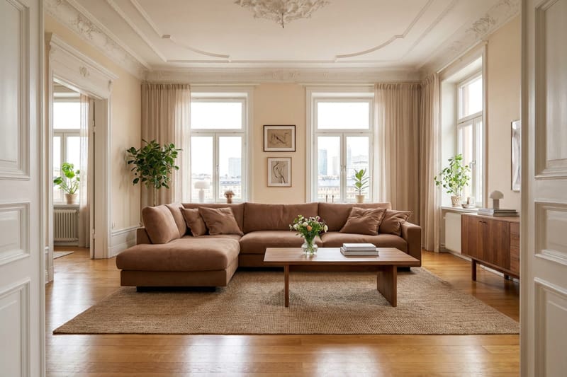 Valencia Ekstra Dyb 4-personers Sofa med Chaiselong Venstre - Gulbrun - Møbler - Sofaer - Sofa med chaiselong