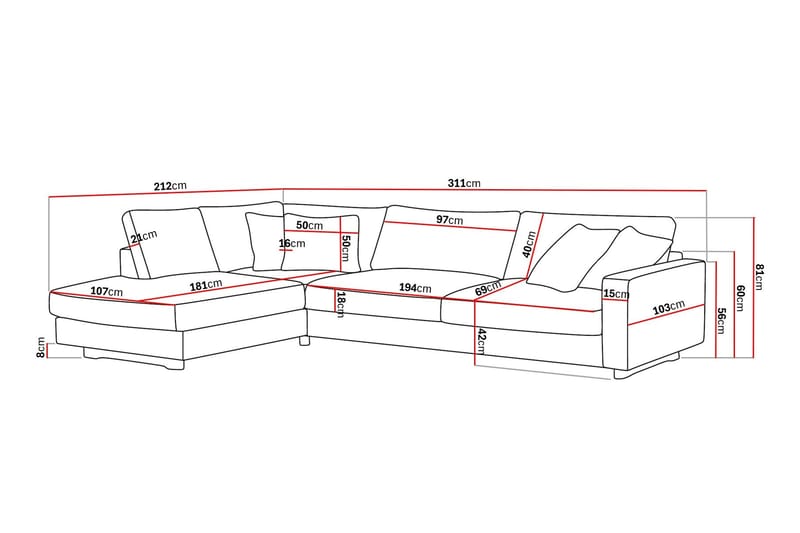 Valencia Ekstra Dyb 4-personers Sofa med Chaiselong Venstre - Offwhite - Møbler - Sofaer - Sofa med chaiselong