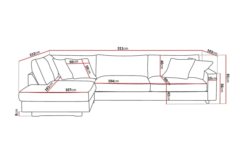 Valencia Ekstra Dyb 4-personers Sofa med Chaiselong Venstre - Offwhite - Møbler - Sofaer - Sofa med chaiselong