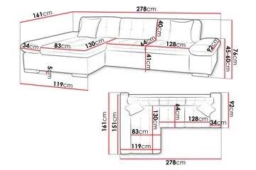 Vananda Sofa med Chaiselong 3-personers i Fløjl - Gul - Møbler - Sofaer - Sofa med chaiselong