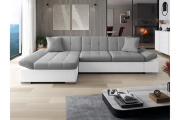 Vananda Sofa med Chaiselong 3-personers i Kunstlæder - Hvid / Grå - Møbler - Sofaer - Sofa med chaiselong