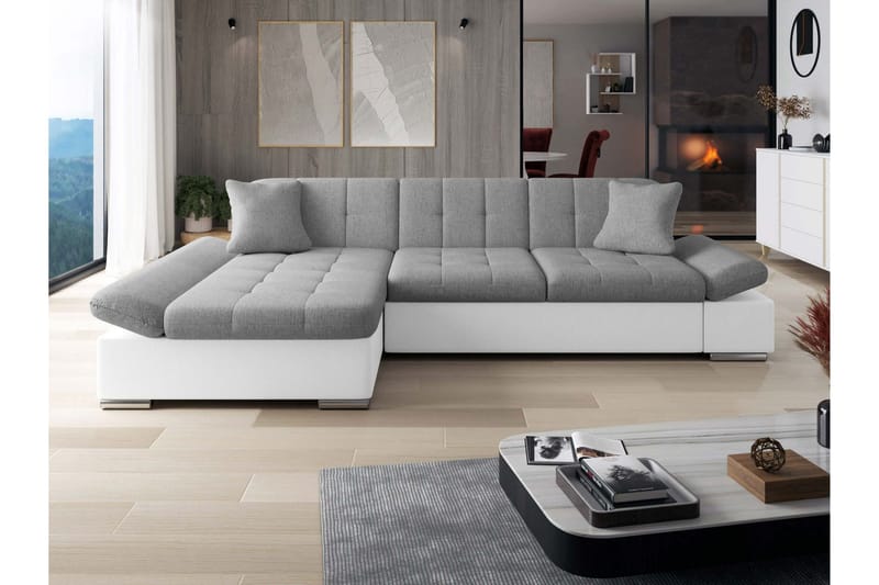 Vananda Sofa med Chaiselong 3-personers i Kunstlæder - Hvid / Grå - Møbler - Sofaer - Sofa med chaiselong