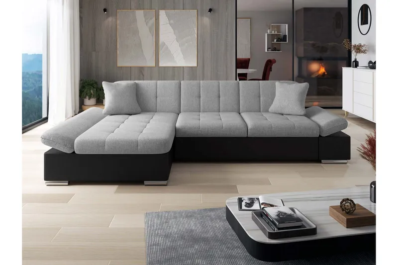 Vananda Sofa med Chaiselong 3-personers i Kunstlæder - Sort / Grå - Møbler - Sofaer - Sofa med chaiselong