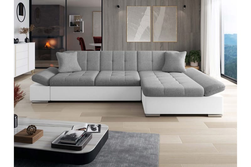 Vananda Sofa med Chaiselong 3-personers i Kunstlæder - Hvid / Grå - Møbler - Sofaer - Sofa med chaiselong