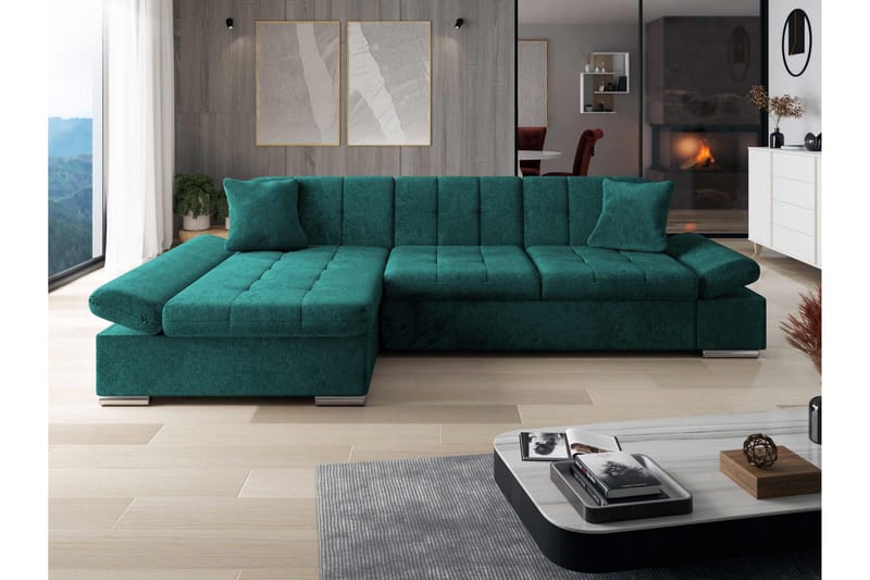 Vananda Sofa med Chaiselong 3-personers i Chenille - Grøn - Møbler - Sofaer - Sofa med chaiselong