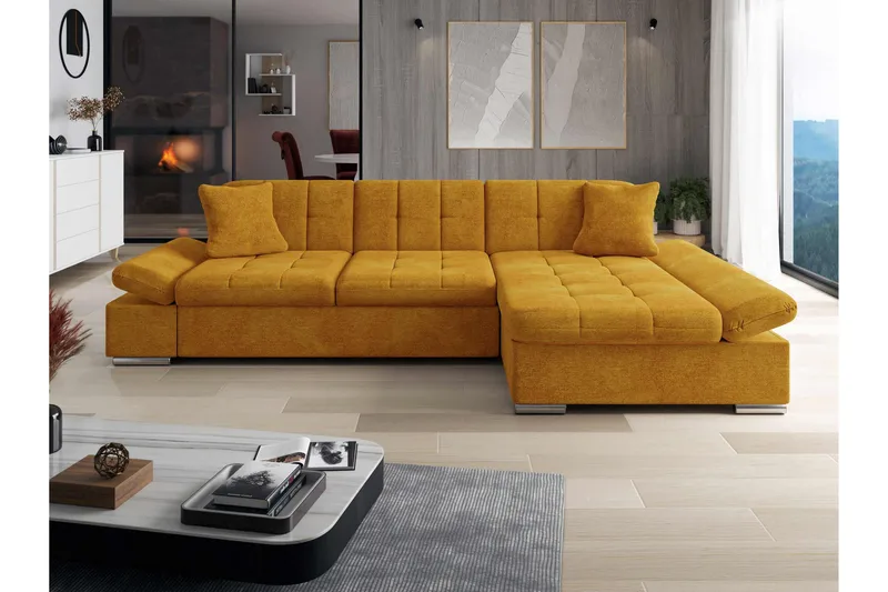 Vananda Sofa med Chaiselong 3-personers i Fløjl - Gul - Møbler - Sofaer - Sofa med chaiselong