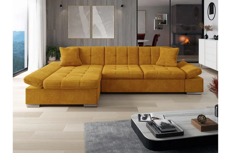 Vananda Sofa med Chaiselong 3-personers i Fløjl - Gul - Møbler - Sofaer - Sofa med chaiselong