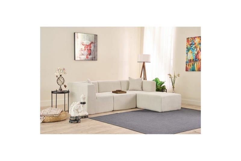 Veyno Sofa med Divan 3-sits - Creme - Møbler - Sofaer - Sofa med chaiselong